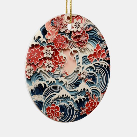 Blauw en rood Chiyogami Ornament (Rechts)