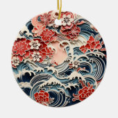 Blauw en rood Chiyogami Ornament (Voorkant)