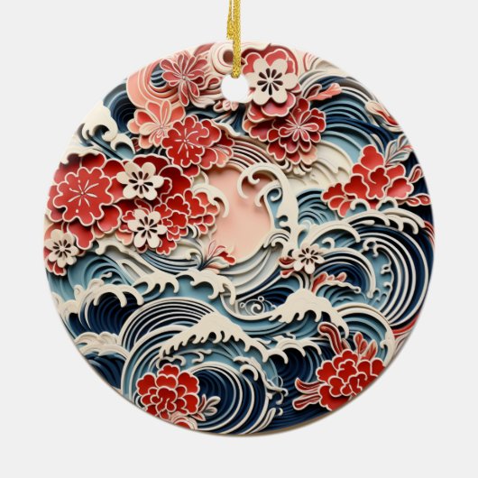 Blauw en rood Chiyogami Ornament (Achterkant)