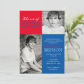Blauw en Rood Classic 2 Foto Afstuderen Kaart (Staand voorkant)
