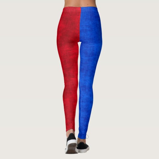 Blauw en Rood Distressed Two-Tone Pattern Leggings (Achterkant)