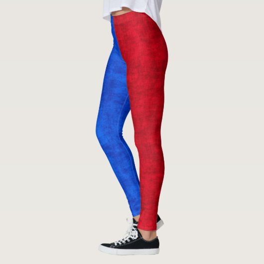 Blauw en Rood Distressed Two-Tone Pattern Leggings (Links)