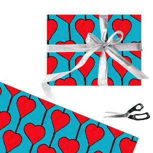 Blauw en rood eenvoudig hart cadeaupapier
