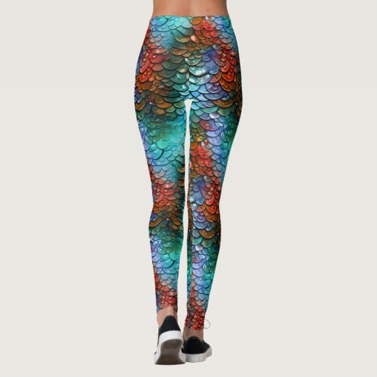 Blauw en Rood Fantasy Dragon Kostuum Leggings (Achterkant)