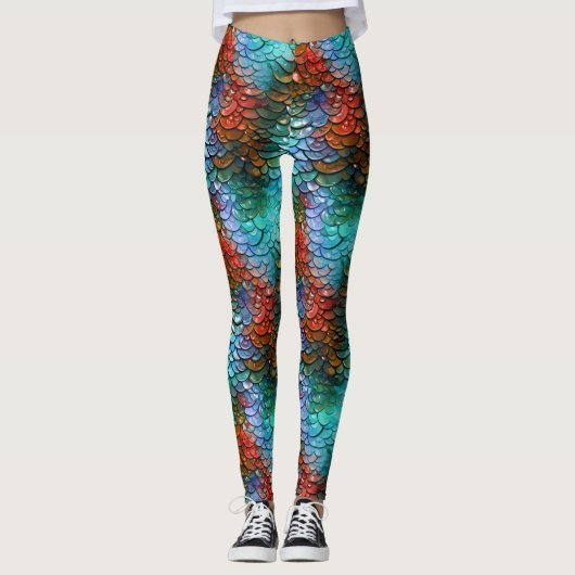 Blauw en Rood Fantasy Dragon Kostuum Leggings (Voorkant)