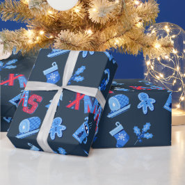 Blauw en rood, feestelijk XMAS-papier voor het ver Cadeaupapier
