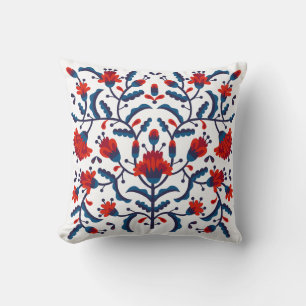 Blauw en rood floreel patroon kussen