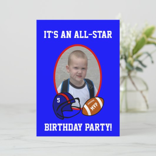 Blauw en rood Football en Football Helmet Birthday Kaart (Staand voorkant)