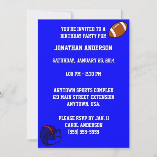 Blauw en rood Football en Football Helmet Birthday Kaart (Achterkant)