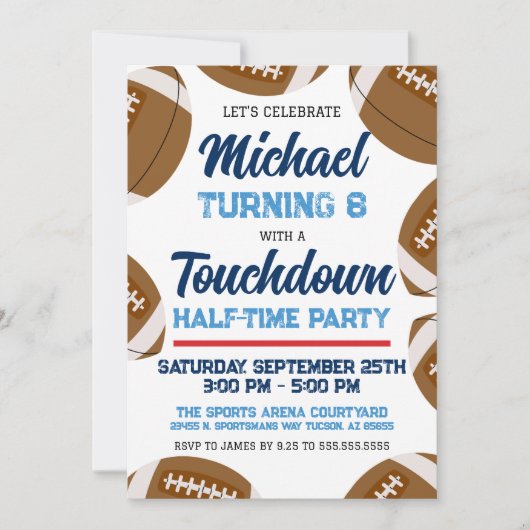 Blauw en rood Football Team Verjaardagsfeest Kaart (Voorkant)