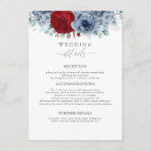 Blauw en Rood Gekleurde Bloemen Trouwinformatie Informatiekaartje (Voorkant)