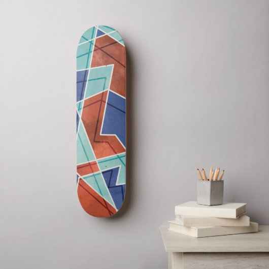 Blauw en rood geometrisch patroon persoonlijk skateboard (Muurkunst)