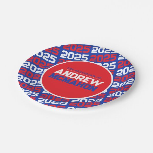 Blauw en Rood Gepersonaliseerd Afstuderen Papieren Bordje (Gekanteld)