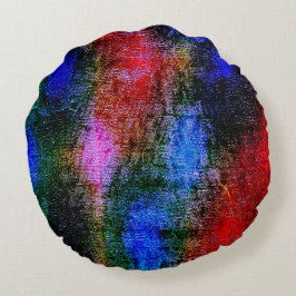 Blauw en rood, gevild met "olieverf" rond kussen