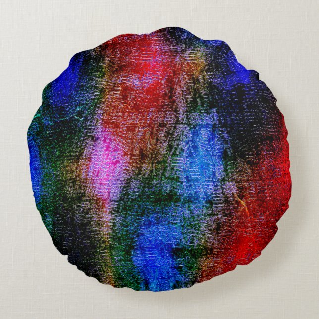 Blauw en rood, gevild met "olieverf" rond kussen (Achterkant)