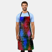 Blauw en rood, gevild met "olieverf" schort (Gedragen)