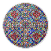 Blauw en rood Glas in lood Keramische Knop (Voorkant)