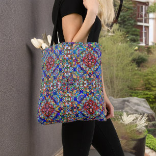 Blauw en rood Glas in lood Tote Bag
