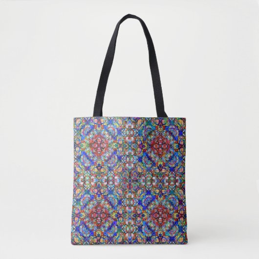 Blauw en rood Glas in lood Tote Bag (Voorkant)