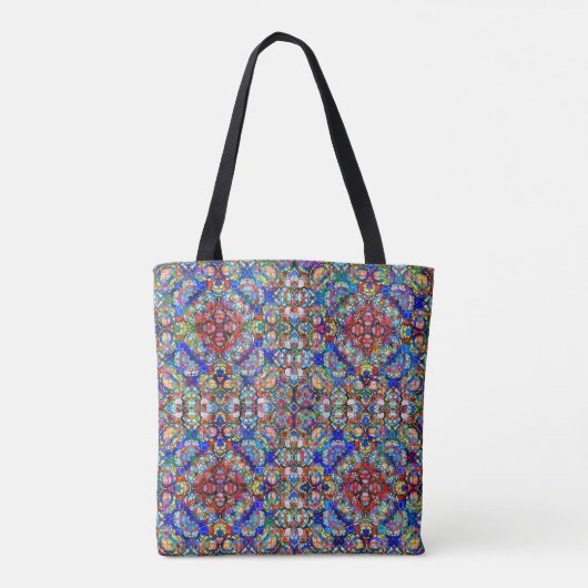Blauw en rood Glas in lood Tote Bag (Achterkant)