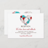 Blauw en Rood Griljardig Bloemhart Ontvangstkaart Informatiekaartje (Voorkant / Achterkant)