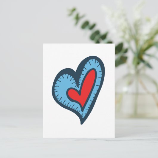 Blauw en rood hart briefkaart (Staand voorkant)