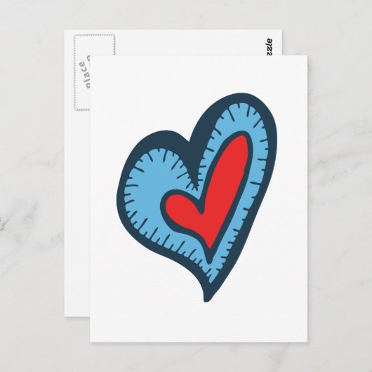 Blauw en rood hart briefkaart (Voorkant / Achterkant)