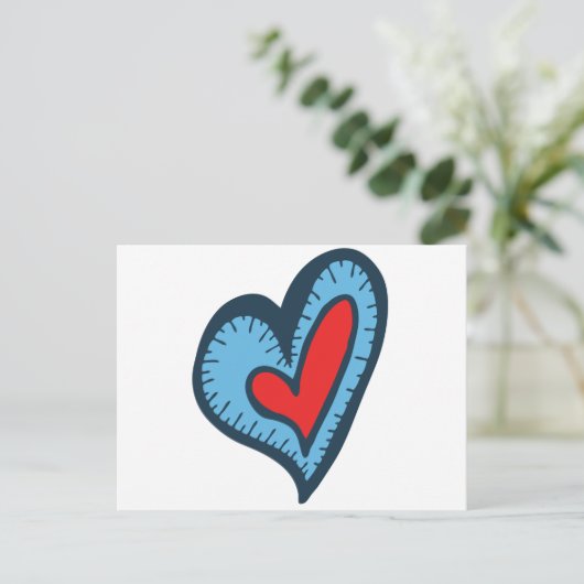 Blauw en rood hart briefkaart (Staand voorkant)
