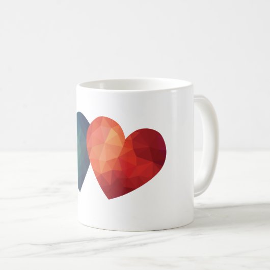 Blauw en rood hart moderne hitech koffiemok (Voorkant rechts)