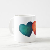 Blauw en rood hart paar modern hitech koffiemok (Voorkant links)