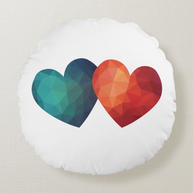 Blauw en rood hartpaar modern hitteontwerp rond kussen (Voorkant)