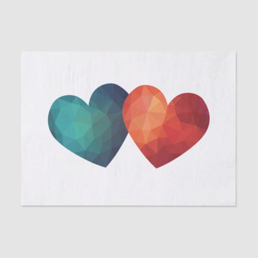 Blauw en rood hartpaar modern hitteontwerp tissuepapier (Voorkant)