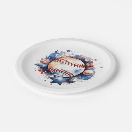 Blauw en Rood Honkbal Papieren Bordje (Gekanteld)