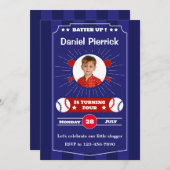 Blauw en Rood Honkbal Verjaardagsfeest Uitnodiging (Voorkant / Achterkant)