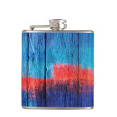 Blauw en rood hout  heupfles (Voorkant)