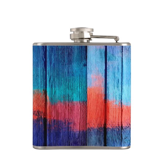 Blauw en rood hout  heupfles (Achterkant)