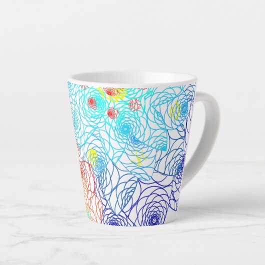 Blauw en rood Intricate Vloerpatroon Latte Mok (Rechterhoek)