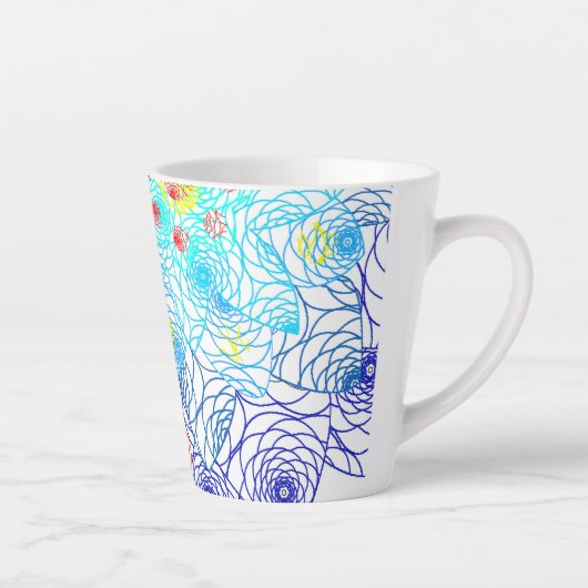 Blauw en rood Intricate Vloerpatroon Latte Mok (Rechts)