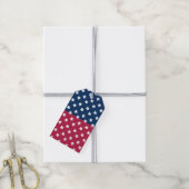 Blauw en rood kleurenblok met witte sterren cadeaulabel (Met Touw)