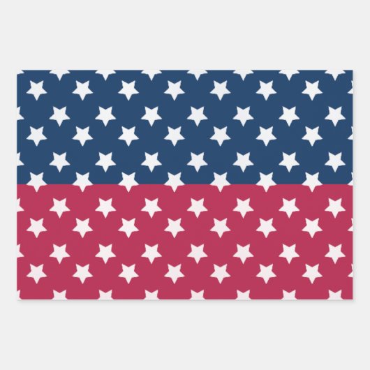 Blauw en rood kleurenblok met witte sterren inpakpapier vel (Voorkant)