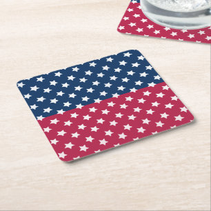 Blauw en rood kleurenblok met witte sterren kartonnen onderzetters