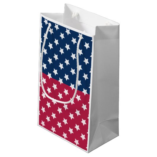 Blauw en rood kleurenblok met witte sterren klein cadeauzakje (Achterkant Gekanteld)