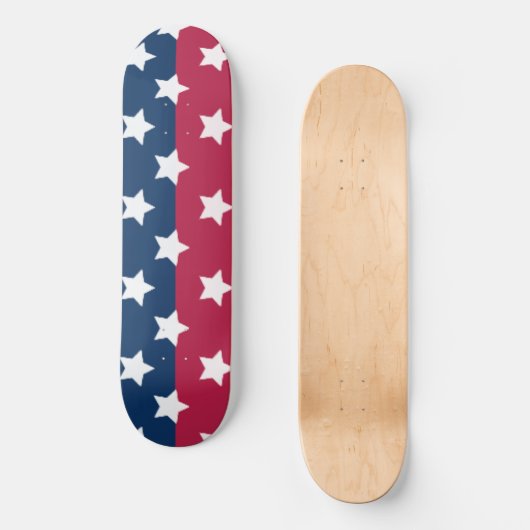 Blauw en rood kleurenblok met witte sterren persoonlijk skateboard (Voorkant)