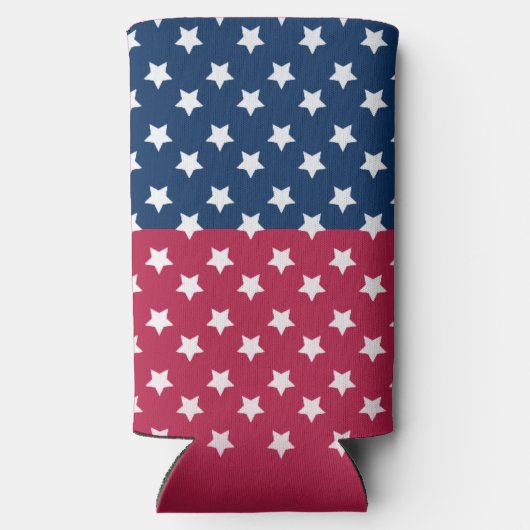 Blauw en rood kleurenblok met witte sterren seltzer blikjeskoeler (Achterkant)