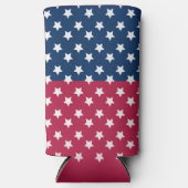 Blauw en rood kleurenblok met witte sterren seltzer blikjeskoeler (Voorkant)