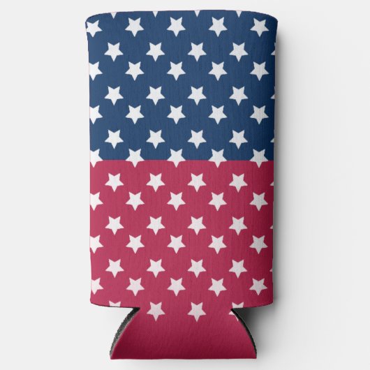 Blauw en rood kleurenblok met witte sterren seltzer blikjeskoeler (Voorkant)