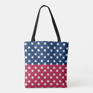 Blauw en rood kleurenblok met witte sterren tote bag