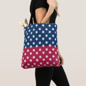 Blauw en rood kleurenblok met witte sterren tote bag (Dichtbij)