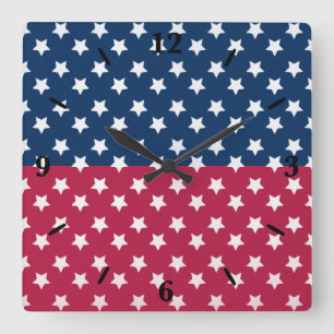 Blauw en rood kleurenblok met witte sterren vierkante klok