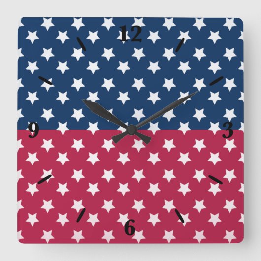 Blauw en rood kleurenblok met witte sterren vierkante klok (Voorkant)